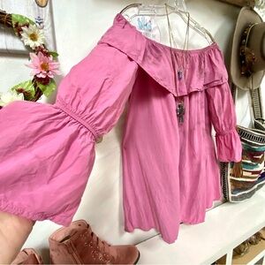 Upcycled Marbleized TIE DYE Pink Off-Shoulder Women's boho tunic Top beach vibe